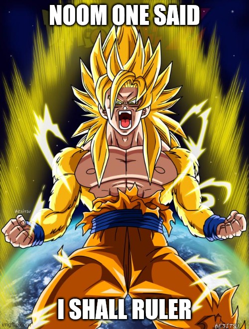 Goku | NOOM ONE SAID I SHALL RULER | image tagged in goku | made w/ Imgflip meme maker