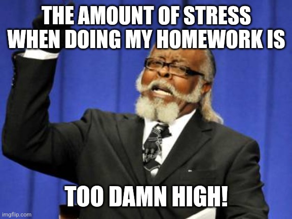 Too Damn High | THE AMOUNT OF STRESS WHEN DOING MY HOMEWORK IS; TOO DAMN HIGH! | image tagged in memes,homework,bad | made w/ Imgflip meme maker