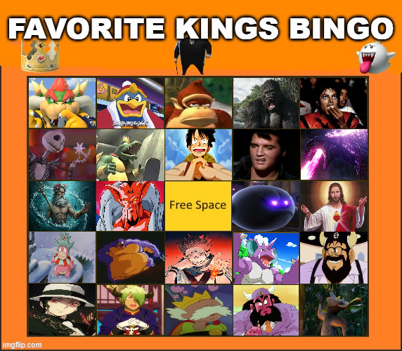 favorite kings bingo | image tagged in favorite kings bingo,royals,video games,movies,anime,neptune | made w/ Imgflip meme maker