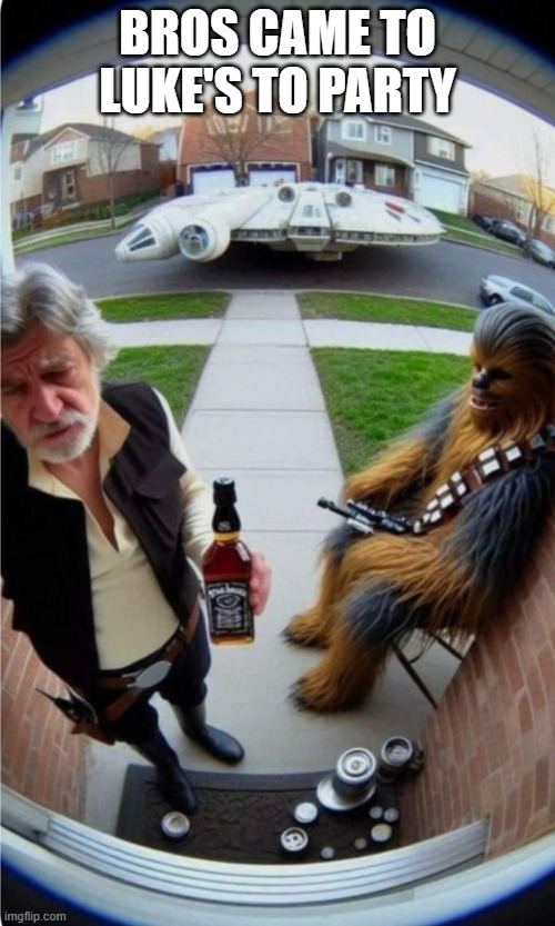 Star Wars Party | BROS CAME TO LUKE'S TO PARTY | image tagged in star wars,han solo,chewbacca | made w/ Imgflip meme maker
