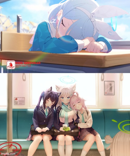 Sleepy time | image tagged in arona,shiroko,hoshino,serika | made w/ Imgflip meme maker