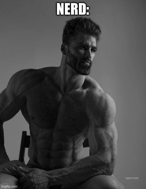 Giga Chad | NERD: | image tagged in giga chad | made w/ Imgflip meme maker