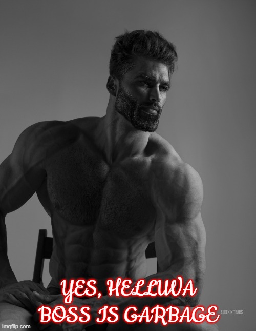 Giga Chad | YES, HELLUVA BOSS IS GARBAGE | image tagged in giga chad,helluva boss,facts,based,sigma | made w/ Imgflip meme maker