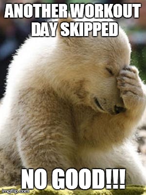 Facepalm Bear | ANOTHER WORKOUT DAY SKIPPED NO GOOD!!! | image tagged in memes,facepalm bear | made w/ Imgflip meme maker