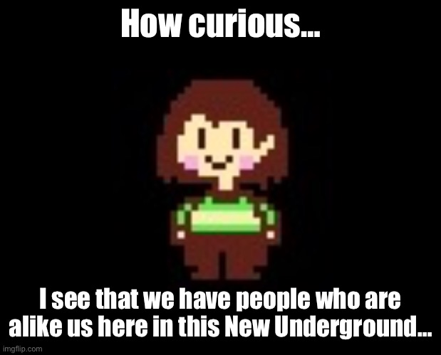 Also, Chara is a goober :3 | How curious…; I see that we have people who are alike us here in this New Underground… | image tagged in chara | made w/ Imgflip meme maker