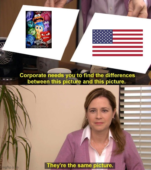 Usa is inside out 2 | image tagged in they are the same picture,us,usa,united states of america,inside out,inside out 2 | made w/ Imgflip meme maker