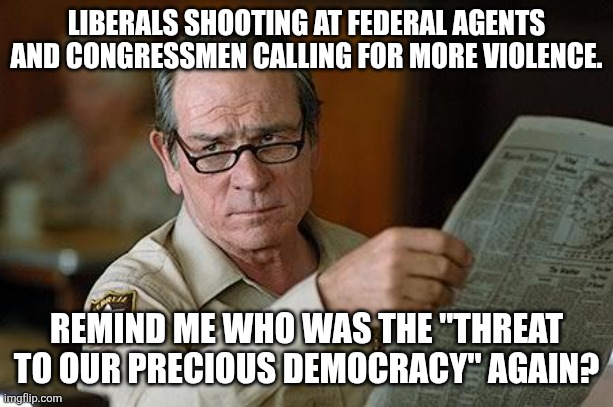 threatening | LIBERALS SHOOTING AT FEDERAL AGENTS AND CONGRESSMEN CALLING FOR MORE VIOLENCE. REMIND ME WHO WAS THE "THREAT TO OUR PRECIOUS DEMOCRACY" AGAIN? | image tagged in really,liberal hypocrisy,political meme | made w/ Imgflip meme maker