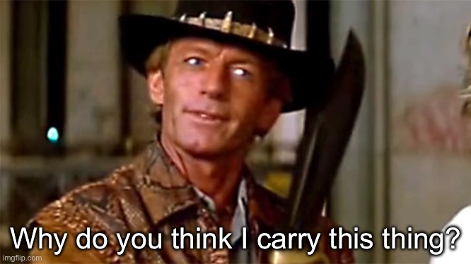 you call that a knife | Why do you think I carry this thing? | image tagged in you call that a knife | made w/ Imgflip meme maker