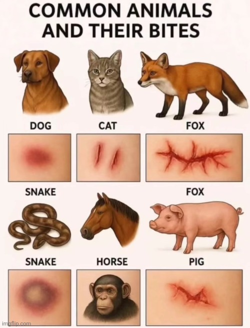 how animals' bite wounds look | made w/ Imgflip meme maker