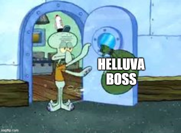 Squidward throwing out trash | HELLUVA BOSS | image tagged in squidward throwing out trash | made w/ Imgflip meme maker