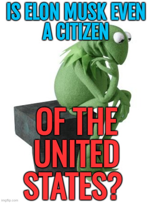 Is Elon Musk a US citizen? | IS ELON MUSK EVEN
A CITIZEN; OF THE
UNITED
STATES? | image tagged in philosophy kermit,elon musk,donald trump,deportation,illegal immigration,illegal aliens | made w/ Imgflip meme maker