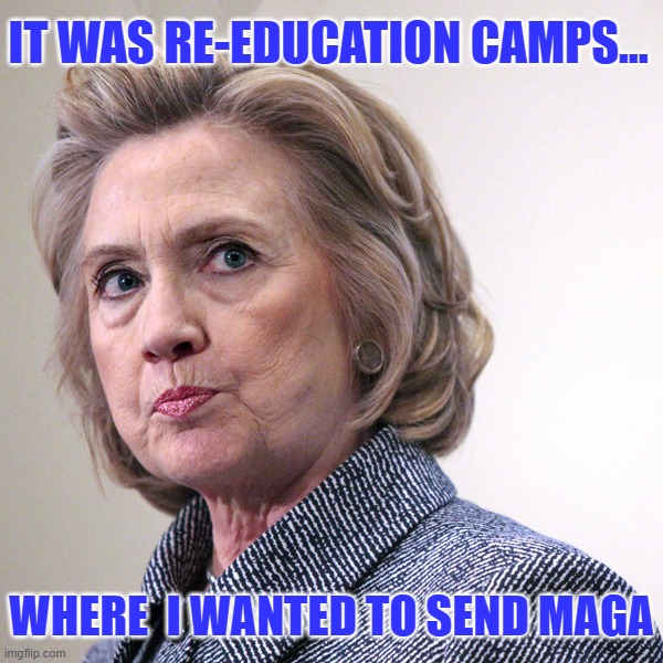 hillary clinton pissed | IT WAS RE-EDUCATION CAMPS... WHERE  I WANTED TO SEND MAGA | image tagged in hillary clinton pissed | made w/ Imgflip meme maker