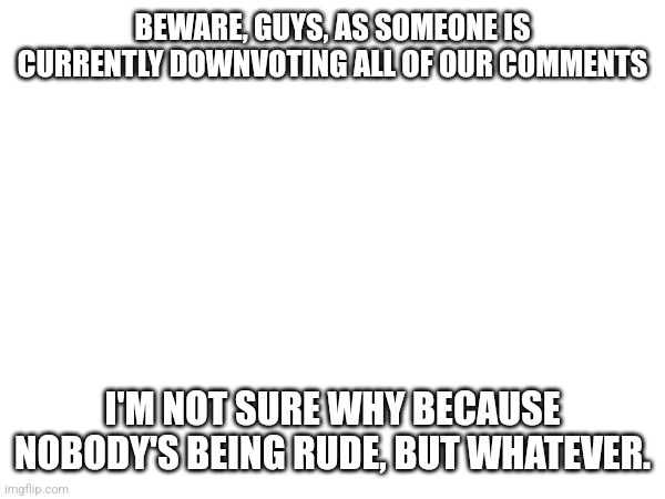 No time for sans of topic | BEWARE, GUYS, AS SOMEONE IS CURRENTLY DOWNVOTING ALL OF OUR COMMENTS; I'M NOT SURE WHY BECAUSE NOBODY'S BEING RUDE, BUT WHATEVER. | image tagged in warning | made w/ Imgflip meme maker