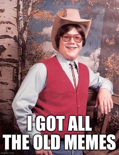 Confident Cowboy Kid | I GOT ALL THE OLD MEMES | image tagged in confident cowboy kid | made w/ Imgflip meme maker