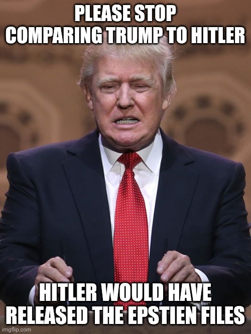 Thank you for your attention to this matter. | PLEASE STOP COMPARING TRUMP TO HITLER; HITLER WOULD HAVE RELEASED THE EPSTIEN FILES | image tagged in donald trump | made w/ Imgflip meme maker