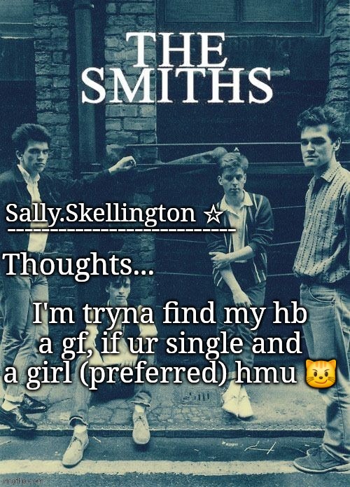 Sally's temp | I'm tryna find my hb a gf, if ur single and a girl (preferred) hmu 😼 | image tagged in sally's temp | made w/ Imgflip meme maker