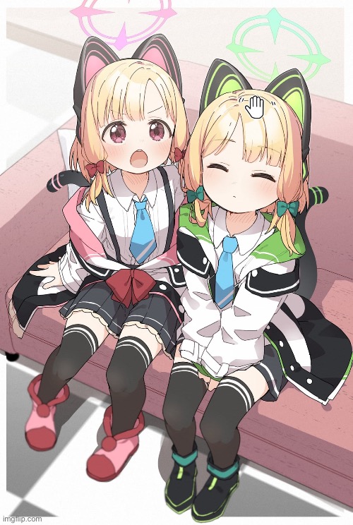 Headpats for the gamer girls :3 | image tagged in blue archive,gamer girls,cat girls,momoi,midori,headpats | made w/ Imgflip meme maker