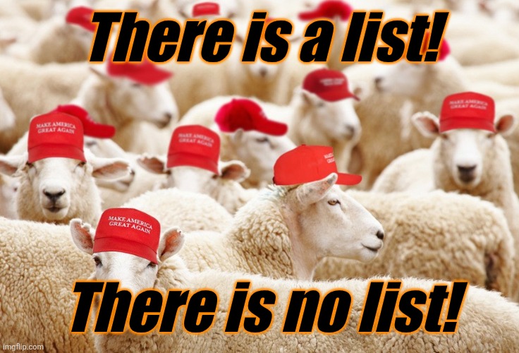 There is a list! There is no list! | image tagged in trump maga sheep | made w/ Imgflip meme maker