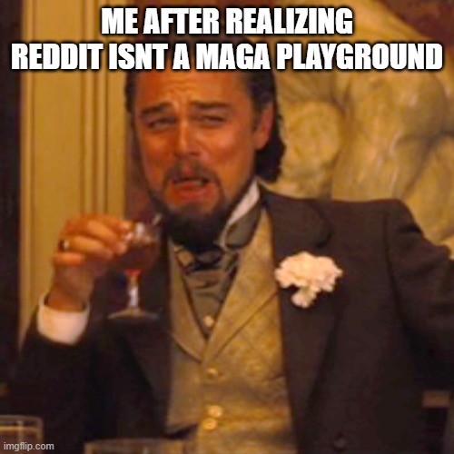 If anyone has been on imgflip pre covid, when did it become Maga? | ME AFTER REALIZING REDDIT ISNT A MAGA PLAYGROUND | image tagged in memes,laughing leo | made w/ Imgflip meme maker