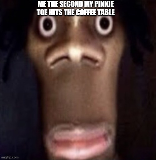 guh- | ME THE SECOND MY PINKIE TOE HITS THE COFFEE TABLE | image tagged in funny | made w/ Imgflip meme maker