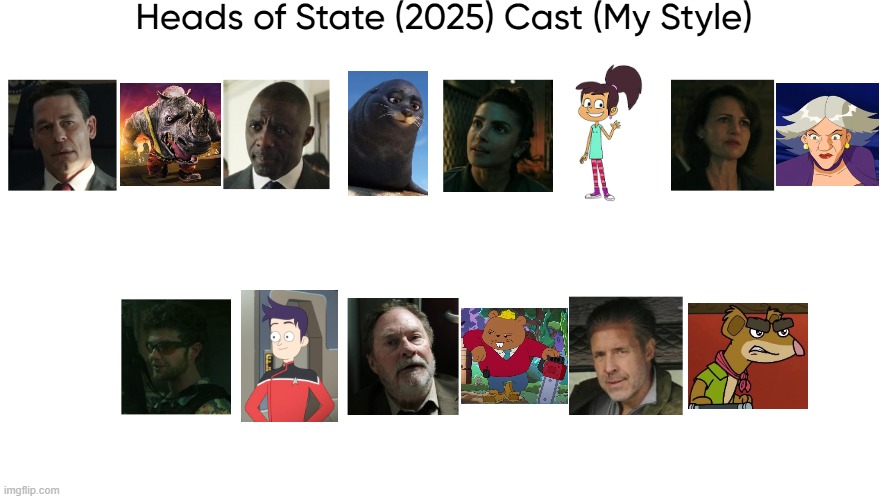 Heads of State (2025) Cast (My Style) | image tagged in heads of state 2025 cast my style,meme,memes,spoof cast,heads of state,characters | made w/ Imgflip meme maker