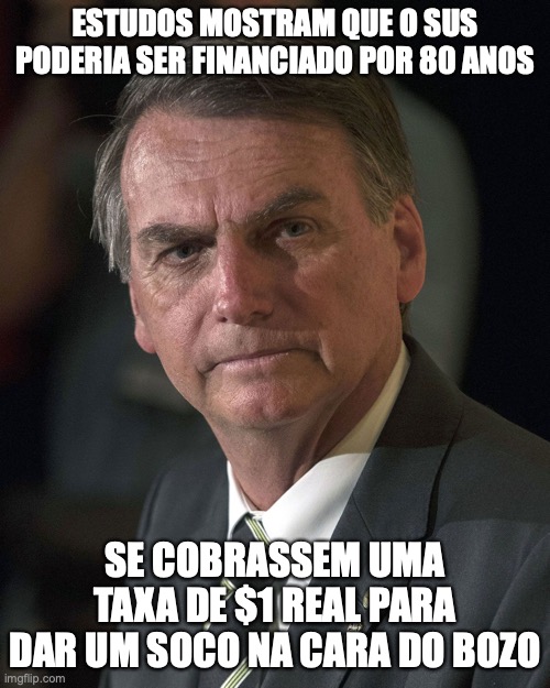 Soco na cara do Bolsonaro | ESTUDOS MOSTRAM QUE O SUS PODERIA SER FINANCIADO POR 80 ANOS; SE COBRASSEM UMA TAXA DE $1 REAL PARA DAR UM SOCO NA CARA DO BOZO | image tagged in bolsonaro,pl,eduardo bolsonaro,direita,congresso,centrao | made w/ Imgflip meme maker