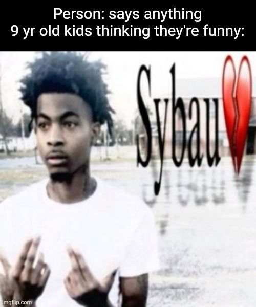 Sybau | Person: says anything
9 yr old kids thinking they're funny: | image tagged in sybau | made w/ Imgflip meme maker