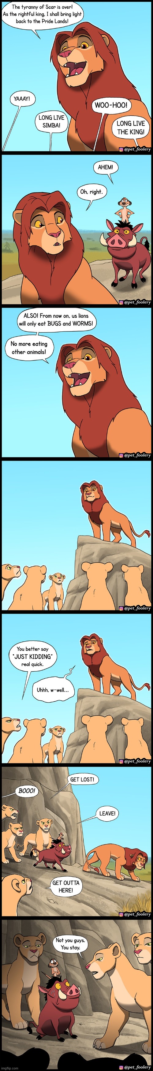 image tagged in the lion king,simba,timon,pumbaa,lions,uh oh | made w/ Imgflip meme maker