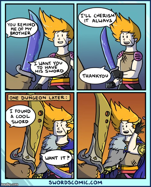 image tagged in brother,sword,dungeon,swords,cool,throw | made w/ Imgflip meme maker