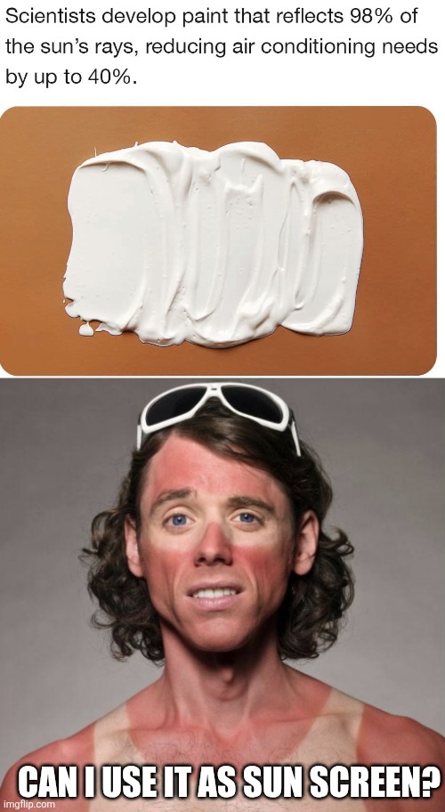 SPENT ALL DAY AT THE LAKE | CAN I USE IT AS SUN SCREEN? | image tagged in sun burn guy,sun,summer,paint | made w/ Imgflip meme maker