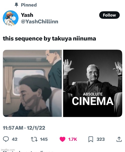 I also found the guy who created the absolute cinema meme, this was its first ever use | made w/ Imgflip meme maker