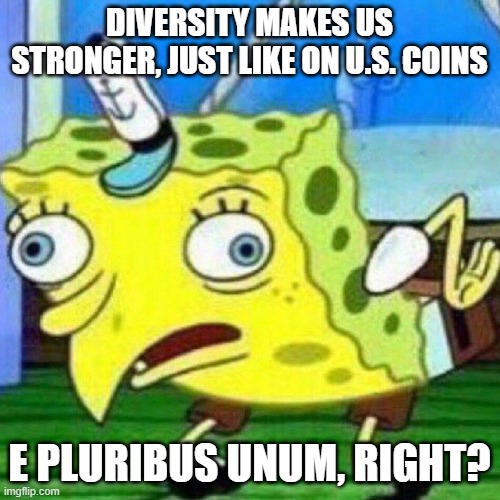 triggerpaul | DIVERSITY MAKES US STRONGER, JUST LIKE ON U.S. COINS E PLURIBUS UNUM, RIGHT? | image tagged in triggerpaul | made w/ Imgflip meme maker