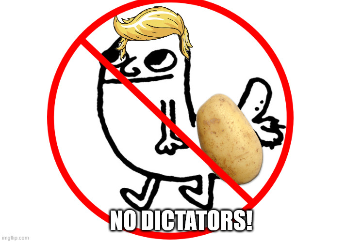 Dickbutt | NO DICTATORS! | image tagged in dump d'ckhead trump,don the con,trump felon 47 | made w/ Imgflip meme maker