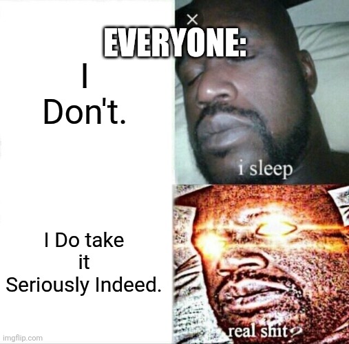 Sleeping Shaq Meme | I Don't. I Do take it Seriously Indeed. EVERYONE: | image tagged in memes,sleeping shaq | made w/ Imgflip meme maker