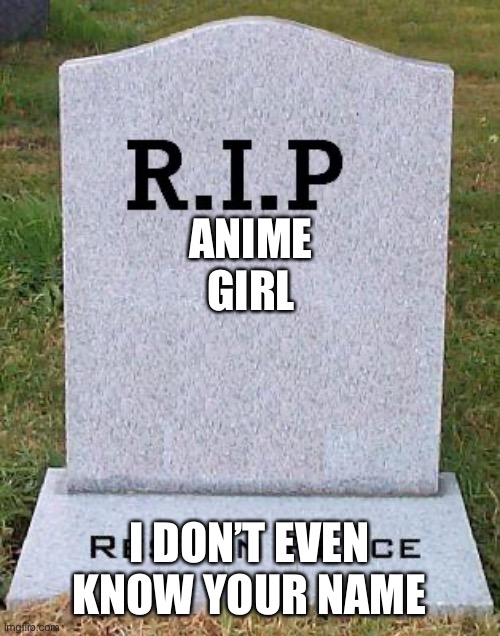 RIP headstone | ANIME GIRL I DON’T EVEN KNOW YOUR NAME | image tagged in rip headstone | made w/ Imgflip meme maker