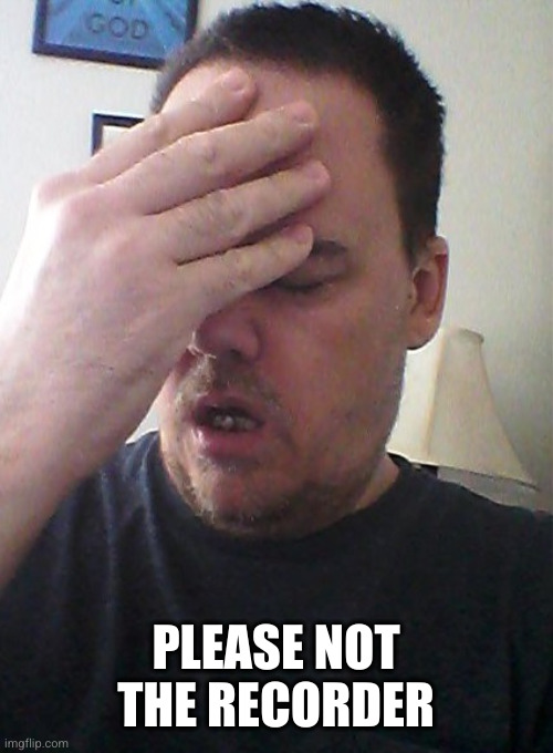 face palm | PLEASE NOT THE RECORDER | image tagged in face palm | made w/ Imgflip meme maker