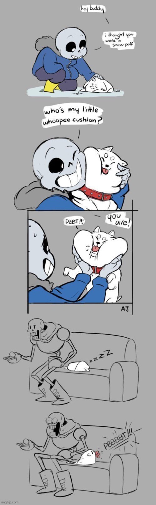 Toby Fox (Annoying Dog) and Sans would probably get along great because they both do a little trolling | image tagged in undertale,comics,funny,sans undertale,whoopee cushion,toby fox | made w/ Imgflip meme maker
