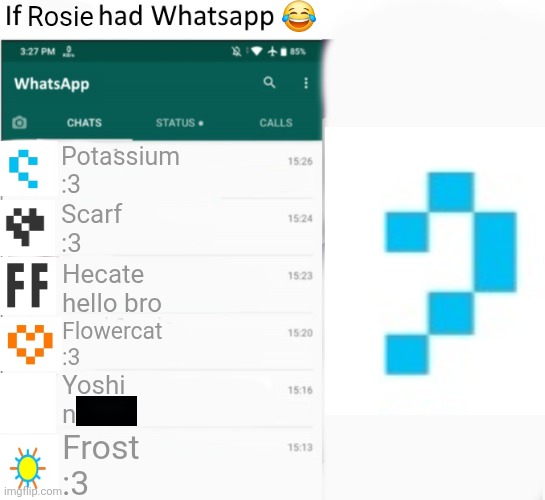 family guy | 😂; Rosie; Potassium
:3; Scarf
:3; Hecate
hello bro; Flowercat
:3; Yoshi
n; Frost
:3 | image tagged in if x had whatsapp with text boxes | made w/ Imgflip meme maker