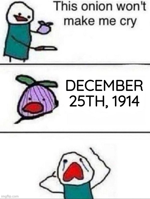This onion wont make me cry | DECEMBER 25TH, 1914 | image tagged in this onion wont make me cry | made w/ Imgflip meme maker