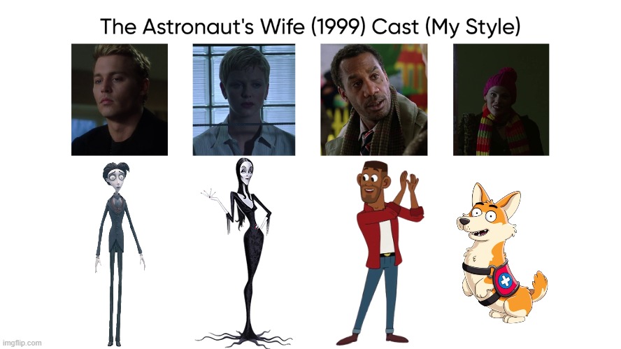 The Astronaut's Wife (1999) Cast (My Style) | image tagged in the astronaut's wife 1999 cast my style,meme,memes,spoof cast,the astronaut's wife,characters | made w/ Imgflip meme maker