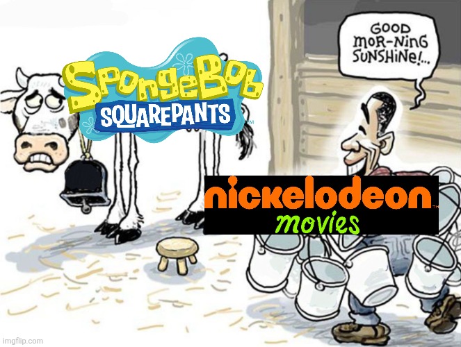 milking the cow | image tagged in milking the cow,spongebob squarepants,nickelodeon movies,nickelodeon,paramount | made w/ Imgflip meme maker