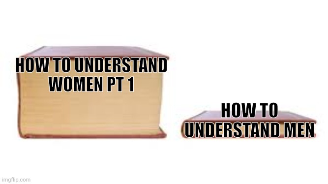 Big book small book | HOW TO UNDERSTAND WOMEN PT 1 HOW TO UNDERSTAND MEN | image tagged in big book small book | made w/ Imgflip meme maker