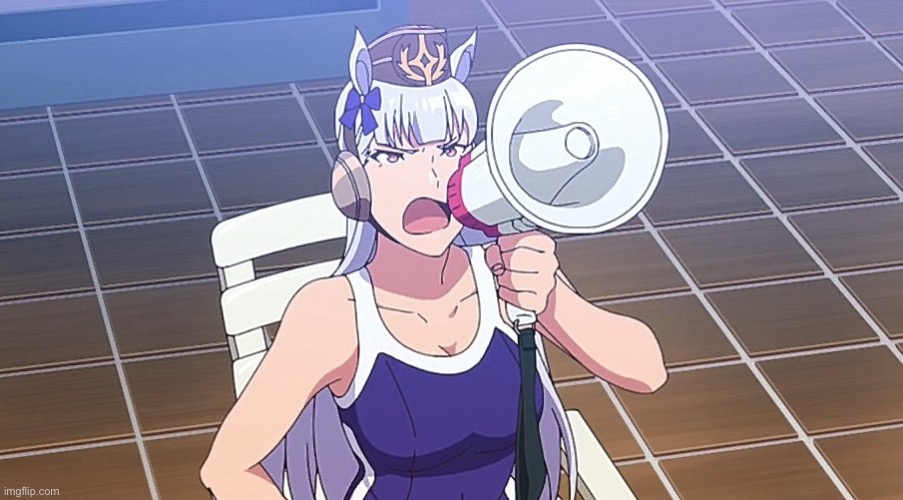Pretend this is 9geor3 | image tagged in gold ship megaphone crop,pretend,umamusume | made w/ Imgflip meme maker