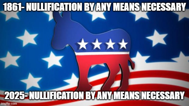 Democrats | 1861- NULLIFICATION BY ANY MEANS NECESSARY; 2025- NULLIFICATION BY ANY MEANS NECESSARY | image tagged in democrats | made w/ Imgflip meme maker