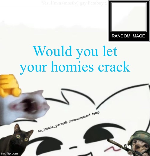 My lil announcement | Would you let your homies crack | image tagged in my lil announcement | made w/ Imgflip meme maker