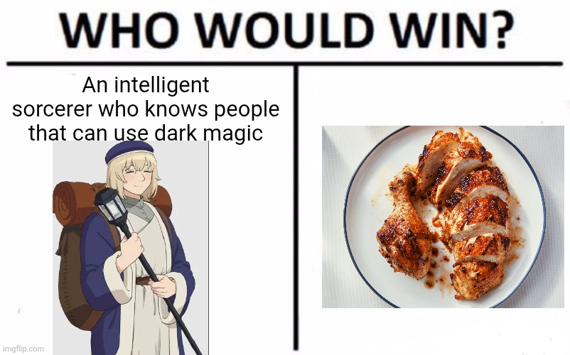 Not sure how accurate this is to the show since ive forgotten a lot about it but anyways | An intelligent sorcerer who knows people that can use dark magic | image tagged in memes,who would win | made w/ Imgflip meme maker