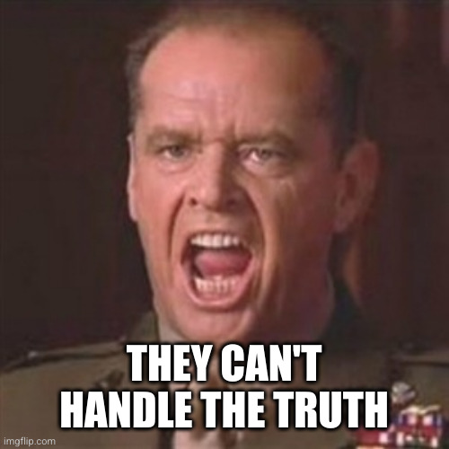 You can't handle the truth | THEY CAN'T HANDLE THE TRUTH | image tagged in you can't handle the truth | made w/ Imgflip meme maker