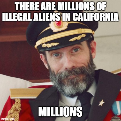 Captain Obvious | THERE ARE MILLIONS OF ILLEGAL ALIENS IN CALIFORNIA MILLIONS | image tagged in captain obvious | made w/ Imgflip meme maker