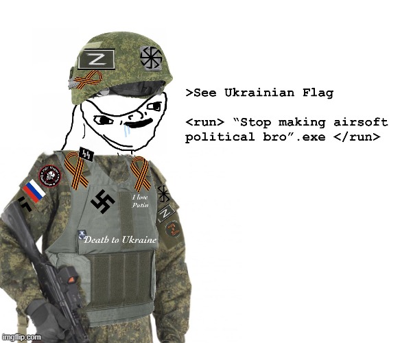 “These neo-Nazi symbols I’m wearing? They’re just for my immersion” -Every Azov LARPer | image tagged in russo-ukrainian war,neo-nazis | made w/ Imgflip meme maker
