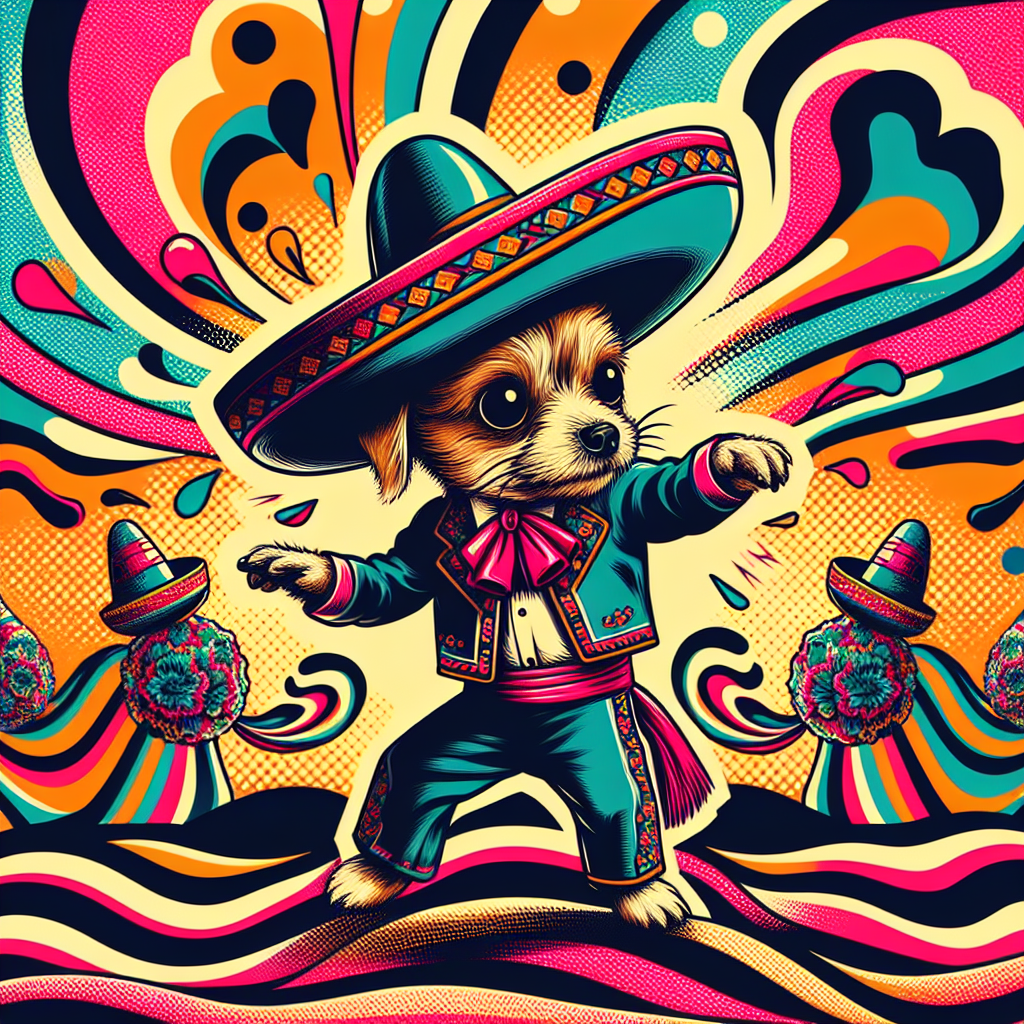 little doggie doing the mexican dance la cucaracha wearing a som Blank Meme Template